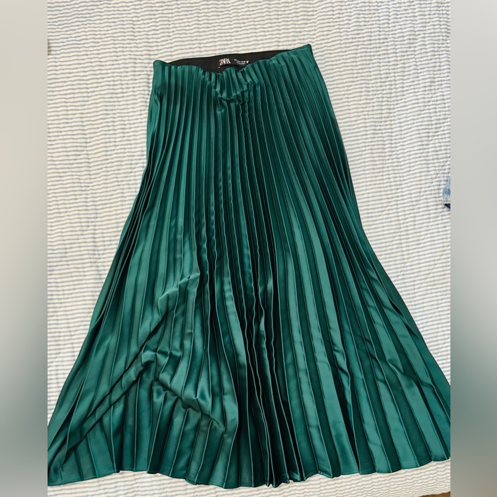 Zara Teal Pleated Midi Skirt